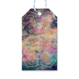 Stylish Gold Mandala Colorful Watercolor Nebula  Gift Tags