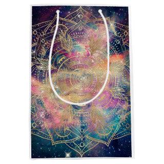 Stylish Gold Mandala Colorful Watercolor Nebula  Medium Gift Bag