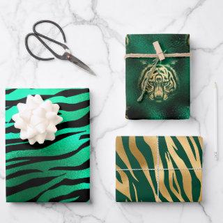 Stylish Green & Gold tiger face and stripes Safari  Sheets