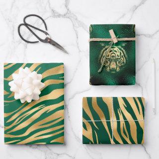 Stylish Green & Gold tiger face and stripes Safari  Sheets
