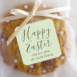 Stylish Happy Easter Gift Favor Green Square Sticker