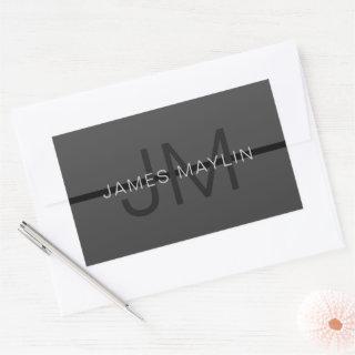 Stylish Masculine Dark Gray Name & Monogram  Rectangular Sticker