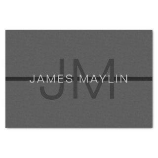 Stylish Masculine Dark Gray Name & Monogram  Tissue Paper