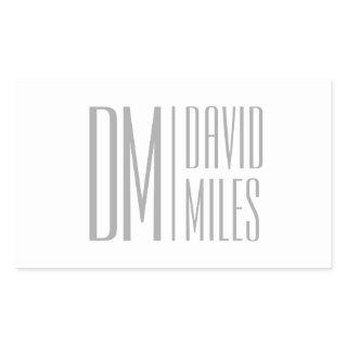 Stylish Minimal & Modern Grey Initials & Name Logo Rectangular Sticker