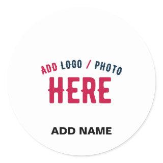 STYLISH MODERN CUSTOMIZABLE WHITE VERIFIED BRANDED CLASSIC ROUND STICKER