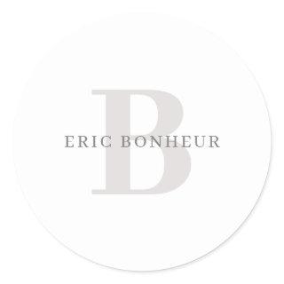 Stylish Modern Name & Monogram Classic Round Sticker