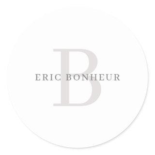 Stylish Modern Name & Monogram Classic Round Sticker
