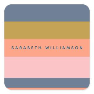 Stylish Modern Stripes Pretty Earth Tones Custom Square Sticker