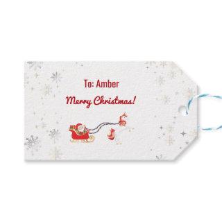 Stylish Modern Unicorn Santa Snow Name Script Xmas Gift Tags