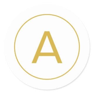 Stylish Monogram Initial Letter Gold Color White Classic Round Sticker
