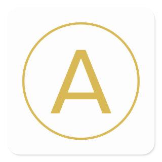 Stylish Monogram Initial Letter Gold Color White Square Sticker