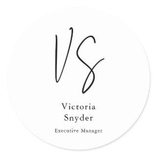 Stylish Monogram Professional Your Name Classic Round Sticker