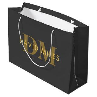Stylish Name & Monogram | Gold & Dark Gray Large Gift Bag