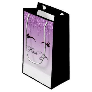 Stylish Pink & Black Eyelashes on Dripping Glitter Small Gift Bag