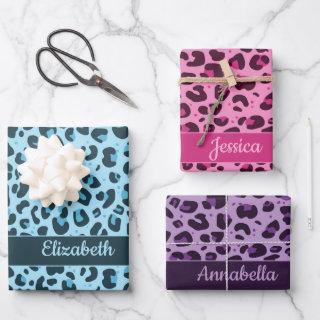 Stylish pink blue purple leopard print with names  sheets