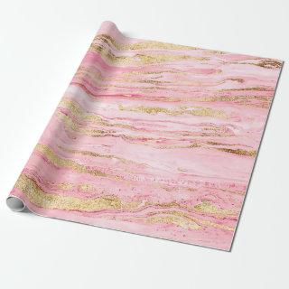 Stylish Pink Gold Abstract Marble Liquid Paint