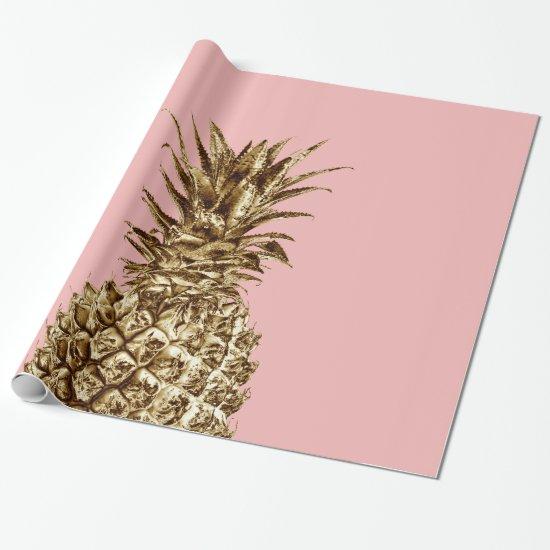 Stylish pretty girly gold & pastel pink pineapple