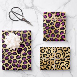 Stylish Purple & Gold Foil Leopard Spots Safari  Sheets