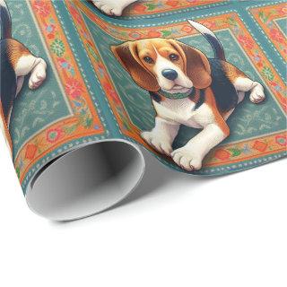 Stylish Realistic 3D Beagle Dog Colorful Border