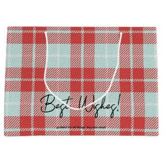 Stylish Red & Teal Holiday Colors Plaid Large Gift Bag
