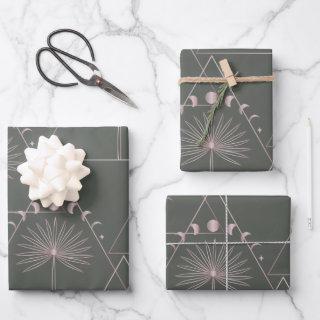 Stylish Rose Gold Gray Palm Leaf Moon Phases Art  Sheets
