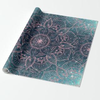 Stylish Rose Gold Mandala Blue Nebula Stars