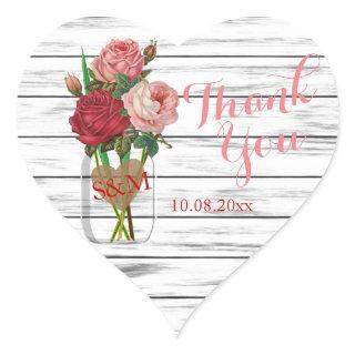 Stylish Rose Mason Jar - Thank You Heart Sticker