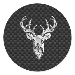 Stylish Silver Deer on Carbon Fiber Classic Round Sticker