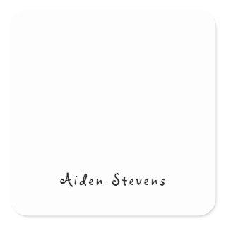 Stylish Simple Plain Black & White Minimalist Square Sticker