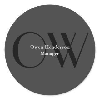 Stylish Unique Gray Black Monogram Classic Round Sticker