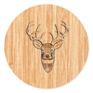 Stylish White Tail Buck Antlers Light Wood Grain Classic Round Sticker