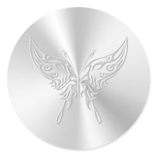 Stylized Butterfly Round Tail, Embossed-effect Classic Round Sticker