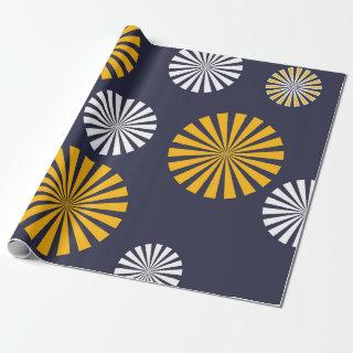 Stylized dandelions, navy blue, yellow, white