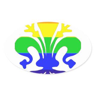 Stylized Rainbow Fleur de Lis Oval Sticker