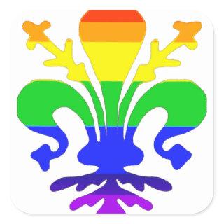 Stylized Rainbow Fleur de Lis Square Sticker