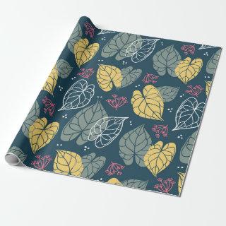 Stylized tropical leaves pattern, green & yellow