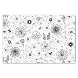 Subtle Contemporary Botanical Black Flower Pattern Tissue Paper