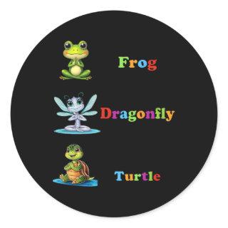 Subtle Political Humor Frog Dragonfly Turtle Yoga  Classic Round Sticker
