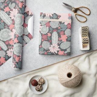 Succulent Plants And Cactus Pattern In Pink Mint