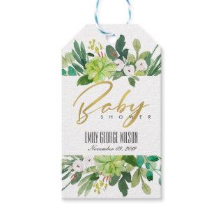 SUCCULENT WREATH FOLIAGE WATERCOLOR BABY SHOWER GIFT TAGS