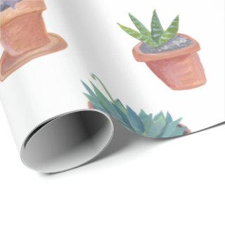 Succulents and cacti on white background gift wrap