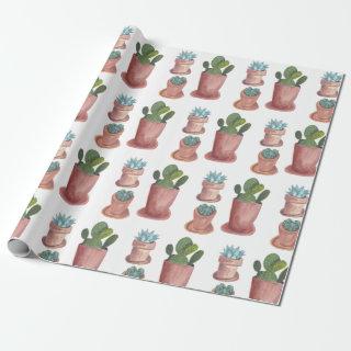 Succulents and cacti on white background gift wrap