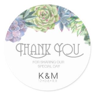 Succulents and Sparkle Wedding Thank You ID515 Classic Round Sticker