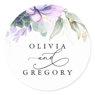 Succulents Greenery Wedding Classic Round Sticker