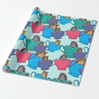 Sugar Gliders in Tea Cups Colorful Patterned