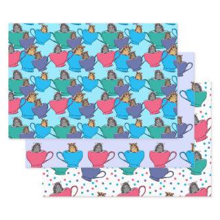 Sugar Gliders in Tea Cups Colorful Patterned  Sheets