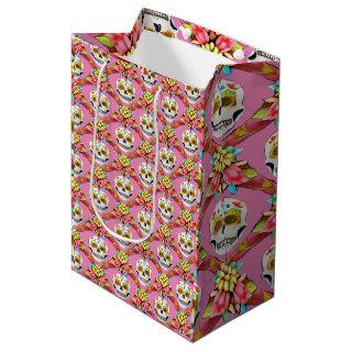 Sugar Skull Art - Diagonal Grid (Pink) Medium Gift Bag