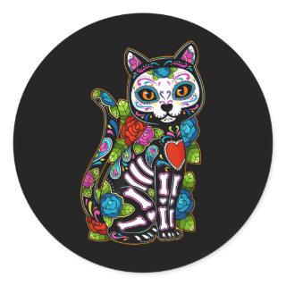 Sugar Skull Black Cat De Los Muertos Catrina Day O Classic Round Sticker