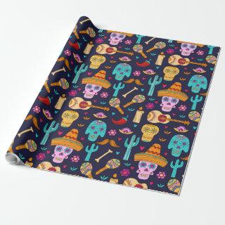 Sugar skull on dark blue pattern