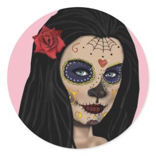 Sugar Skull Sticker Girl Pink-Day of The Dead